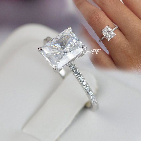 SunEE Jewelry - NEW 925 STERLING SILVER RADIANT CUT WEDDING ENGAGEMENT DIAMOND RING